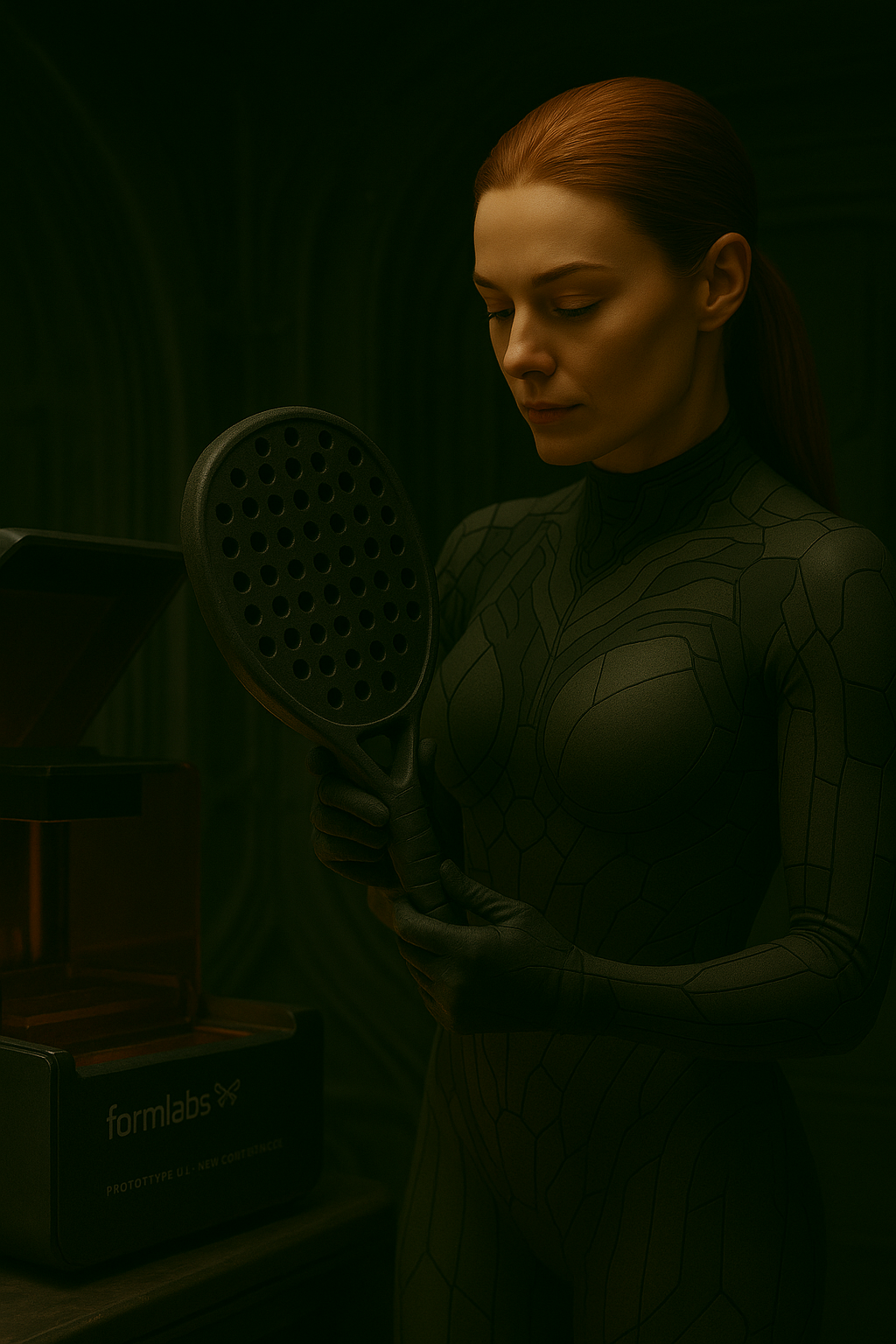 Cary inspecting racket